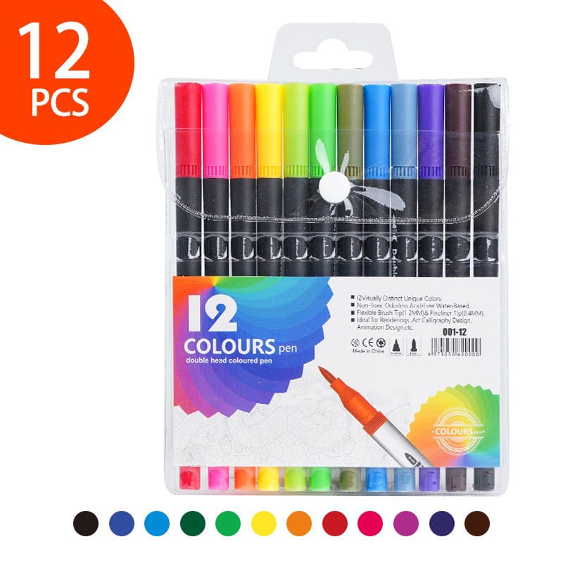 Kidzermania Masterpiece Dual-Tip Markers – 12 Vivid Colors for Sketching & Calligraphy