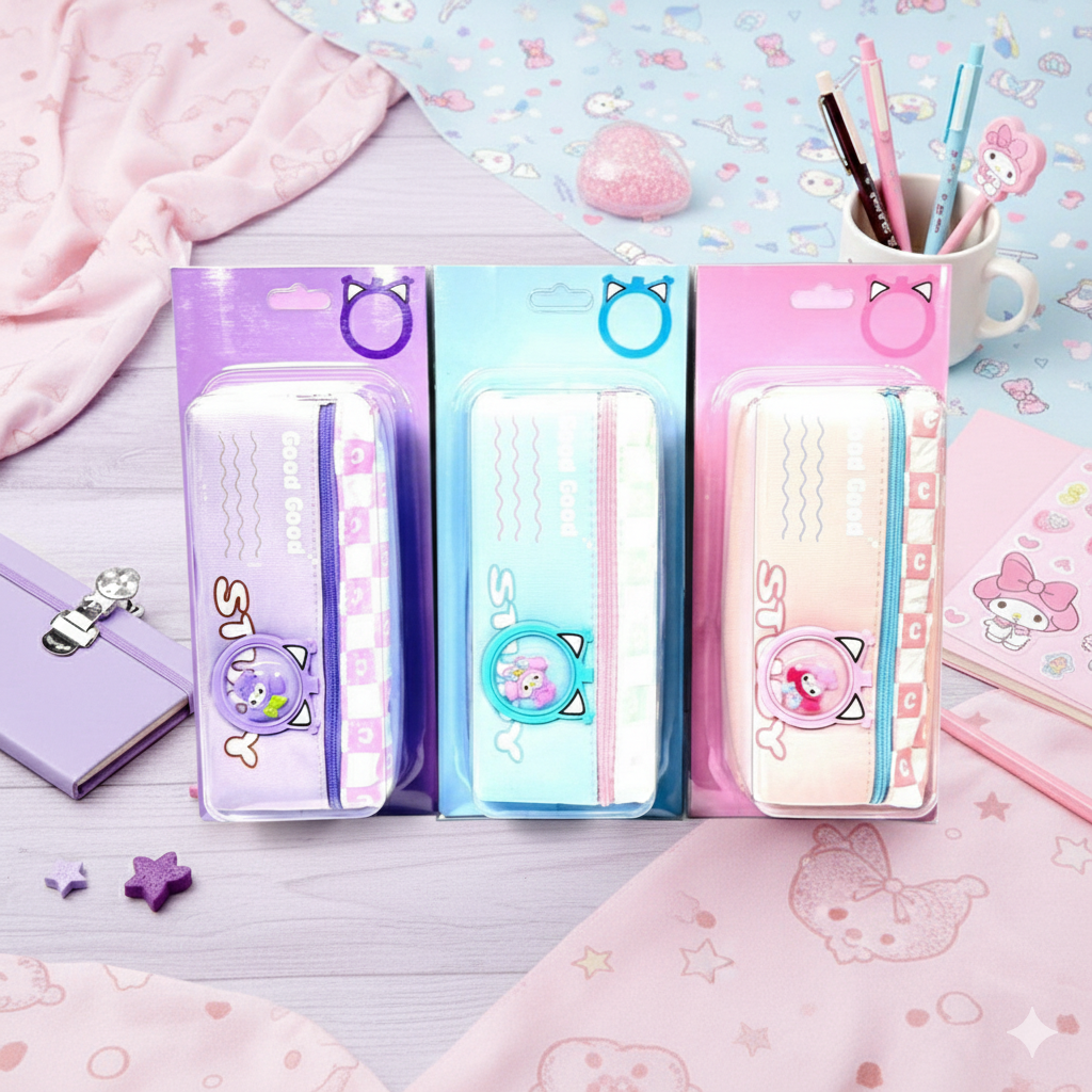 Kawaii Sanrio-Themed Aesthetic Pencil Pouch – Large Capacity School Stationery Organizer for Girls (Pink, Blue, Purple)