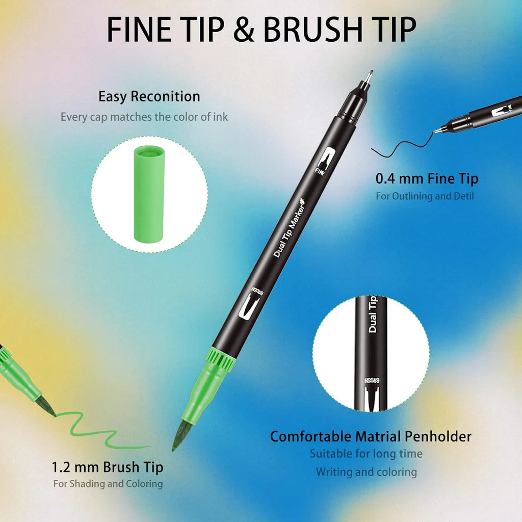 Giorgione Dual Tip Brush Pens Set for Artists & Kids | 12, 24,36,48 ,60 Colors |