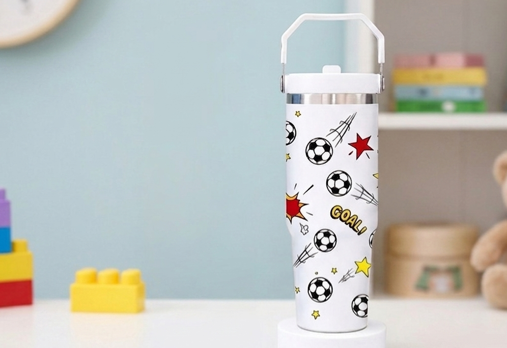 Football Stainless Steel Insulated Water Tumbler with Handle | Kids Sports Travel Cup