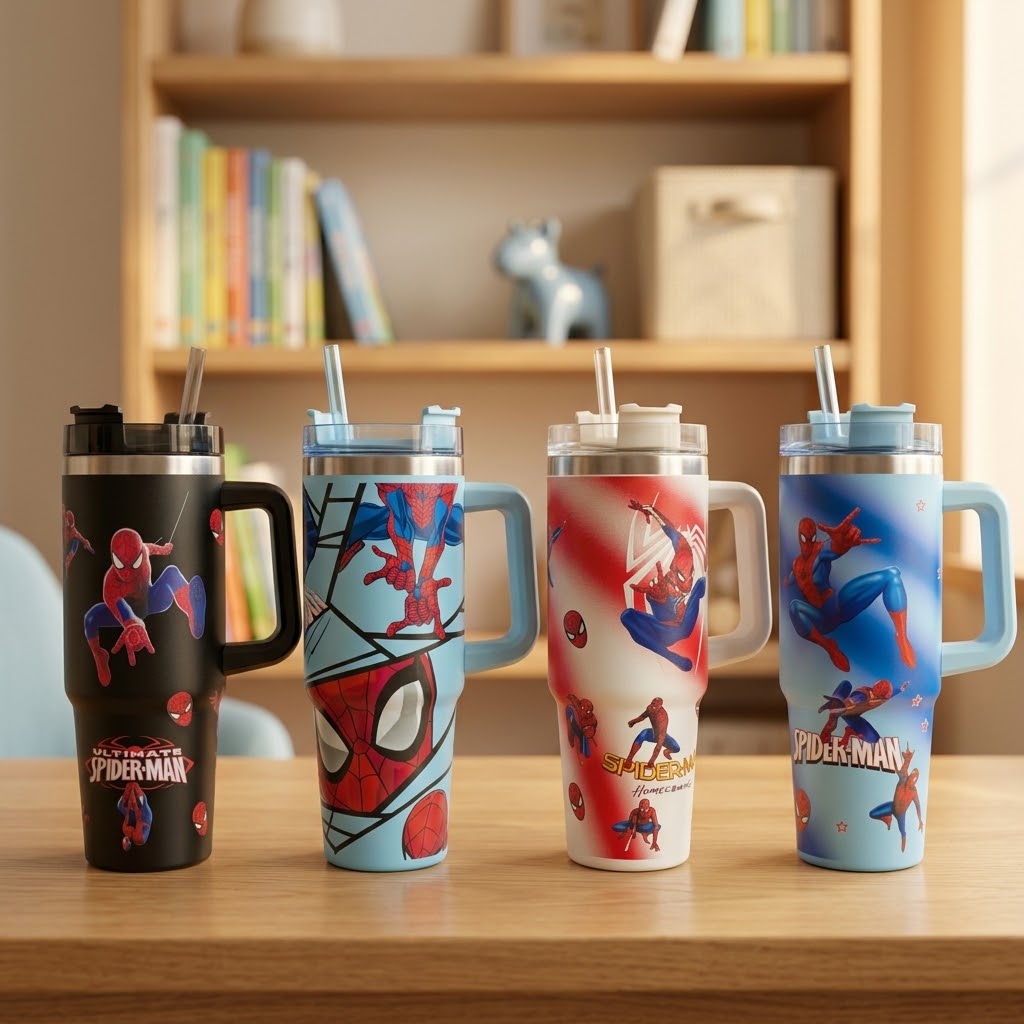 Spider-Man Kids Tumbler with Handle & Straw | 890ml (30oz) Insulated Water Bottle