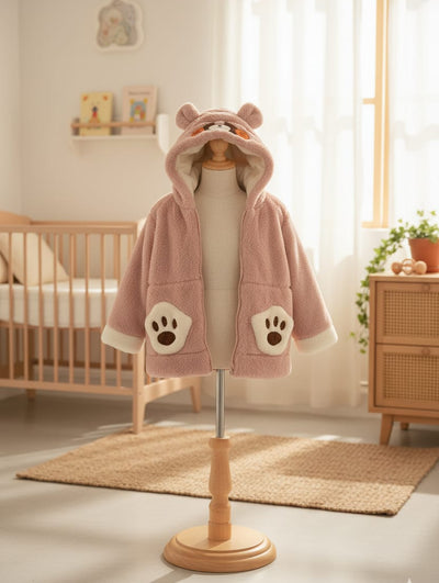 Fluffy Raccoon Ear Hooded Jacket for Baby/Toddler | Pink Sherpa Fleece Coat