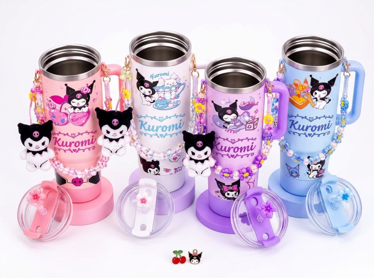 Kuromi 40oz Stainless Steel Insulated Tumbler with Handle & Straw | Leakproof Travel Mug