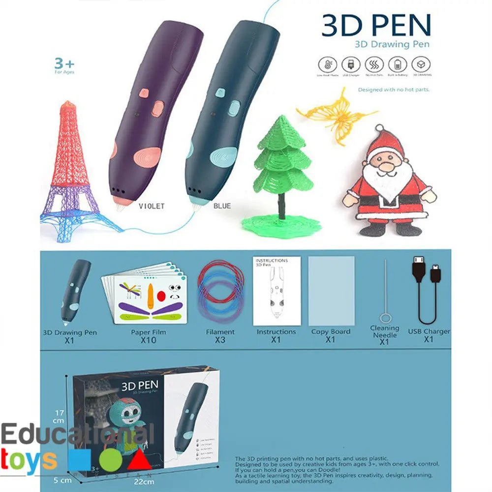 3D Printing Pen for Kids – Safe Low-Temperature Rechargeable 3D Pen with Filament Kit | Kidzermania
