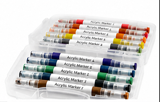 Dual Tip Acrylic Markers – Fine Tip & Soft Brush Tip | 12 & 24 Colors | Water-Based Paint Markers with Portable Case