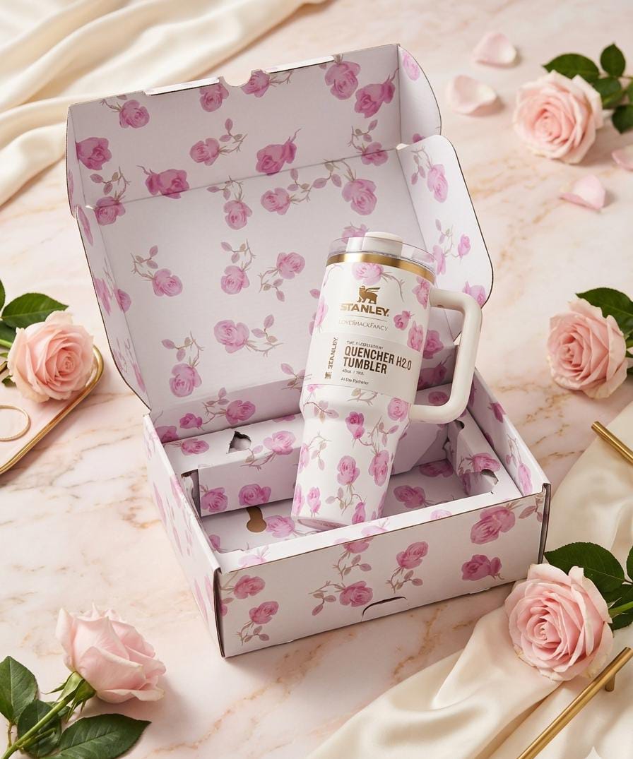 White & Pink Floral Stanley Quencher H2.0