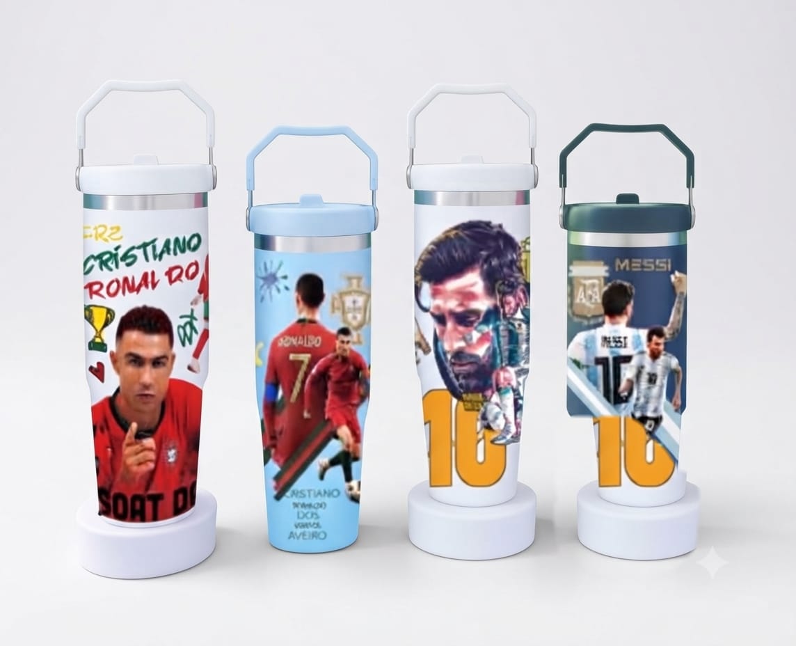 Ronaldo Messi Football Star Print Stainless Steel Tumbler - 30oz