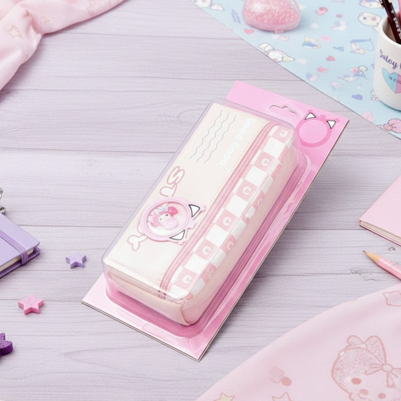 Kawaii Sanrio-Themed Aesthetic Pencil Pouch – Large Capacity School Stationery Organizer for Girls (Pink, Blue, Purple)