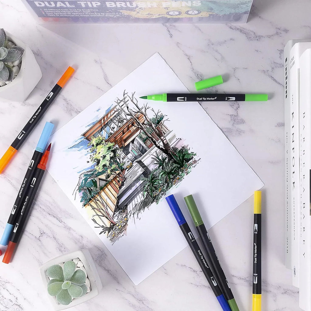 Giorgione Dual Tip Brush Pens Set for Artists & Kids | 12, 24,36,48 ,60 Colors |