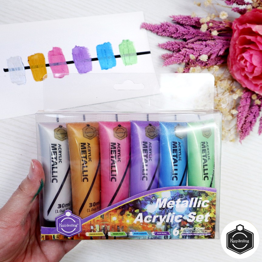 Buy Keep Smiling Metallic Acrylic Paint Set 6x30ml Online in Pakistan | Shiny Metallic Colors