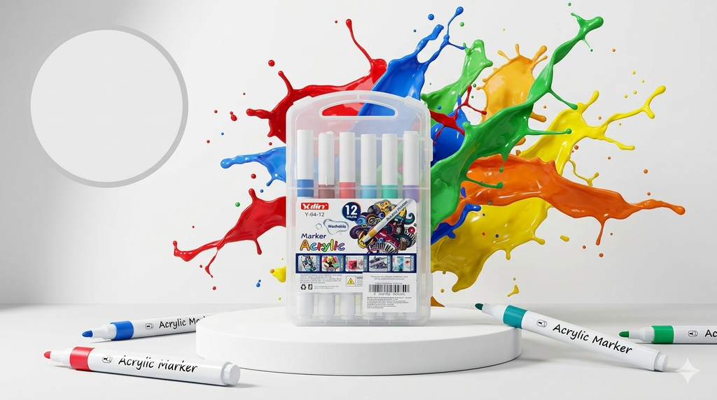 12 Colors Acrylic Marker Set – Waterproof Paint Pens for Art & Craft Projects