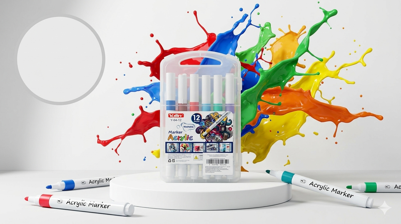 12 Colors Acrylic Marker Set – Waterproof Paint Pens for Art & Craft Projects
