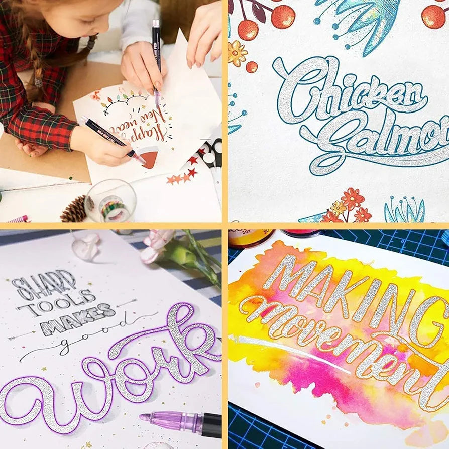 12 Colors Outline Gel Markers Set – Dual Line Magic Pens for Kids & Artists |Kidzermania