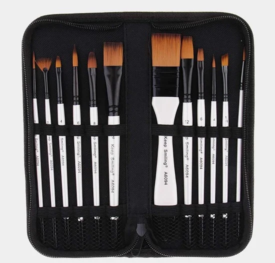 Keep Smiling 12PCS Value Paint Brush Set with Storage Wallet | Artist Brushes | Kidzermania