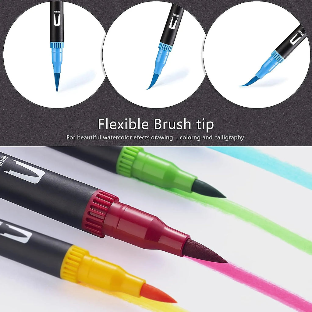 Giorgione Dual Tip Brush Pens Set for Artists & Kids | 12, 24,36,48 ,60 Colors |
