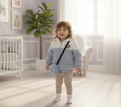 Kids Winter Fleece Teddy Ear Hoodie - Soft Quilted Warm Zip-Up Jacket