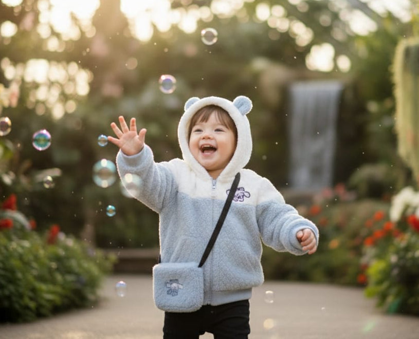 Kids Winter Fleece Teddy Ear Hoodie - Soft Quilted Warm Zip-Up Jacket