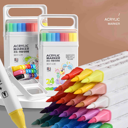 Dual-Tip Acrylic Marker Set – Artist Quality Pens for Painting & Illustration (12 & 24 Colors)