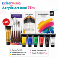Premium Acrylic Art Studio Deal – 75ml Paint Set with Canvas Pad, Brushes & Palette Knives