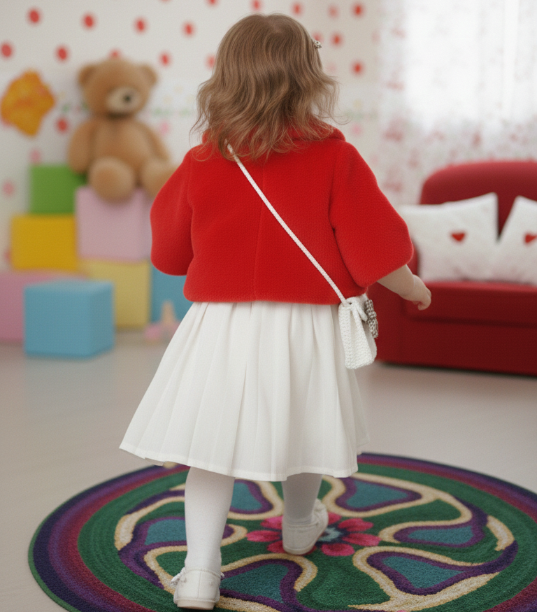 Cozy Red Faux Fur Toddler Cape Shrug with Pom Poms