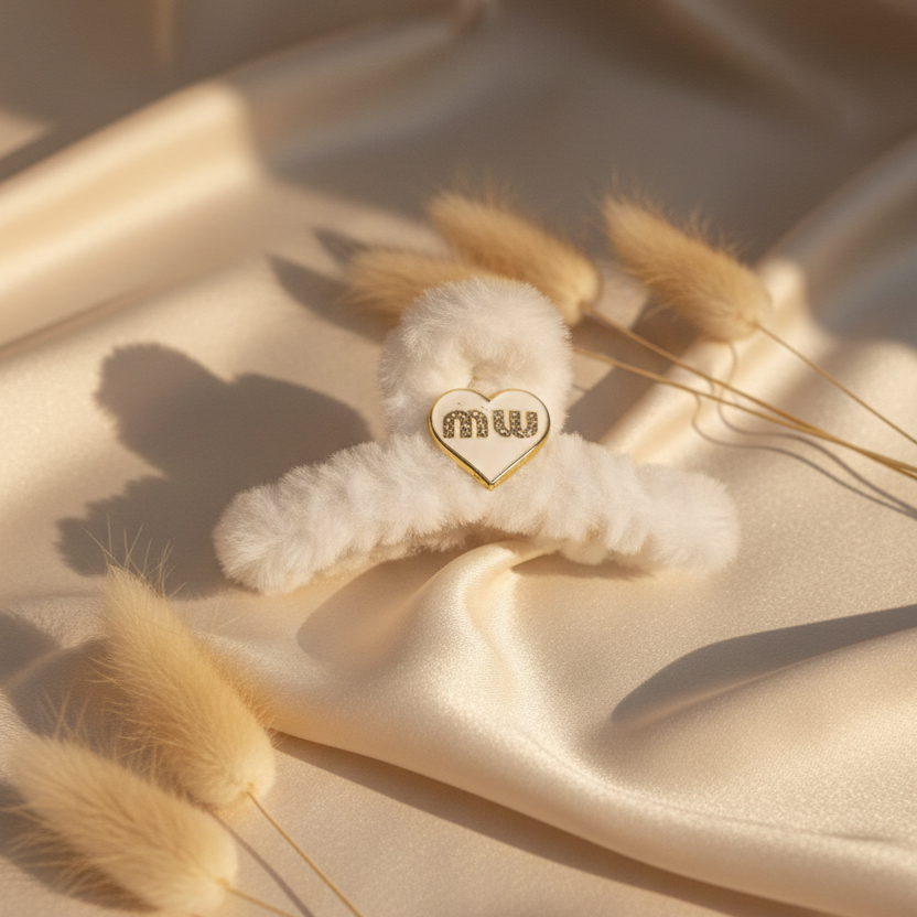 Premium Fuzzy Heart Hair Clips - Soft Winter Claw Clips