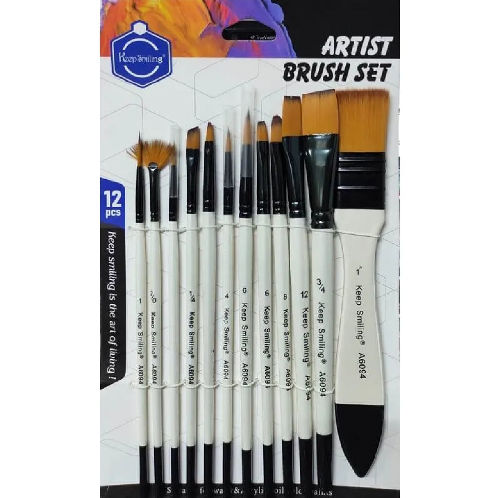 Keep Smiling 12 PCS Artist Brush Set | Premium Paint Brushes for Acrylic, Watercolor & Oil Painting