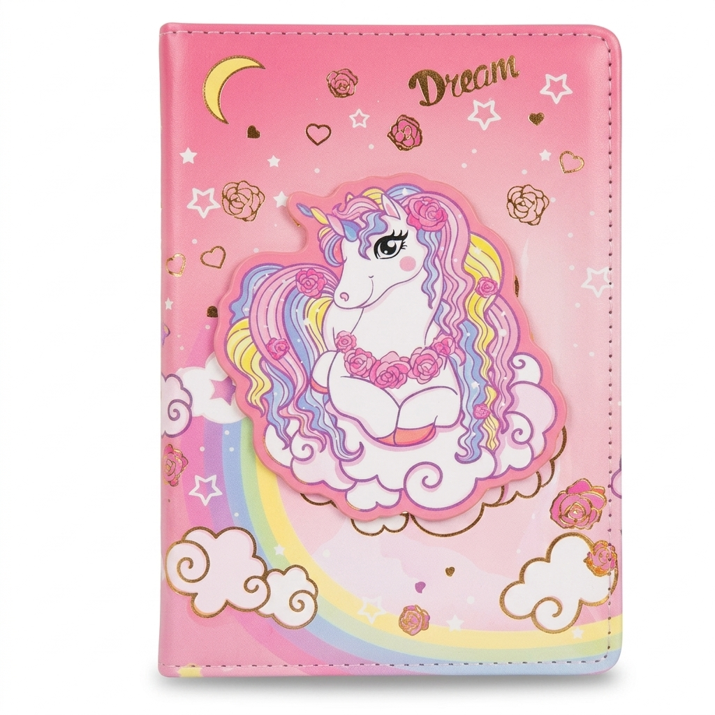 3D Pop-Out Unicorn Magic Diary – Premium Faux Leather Embossed Secret Journal for Girls