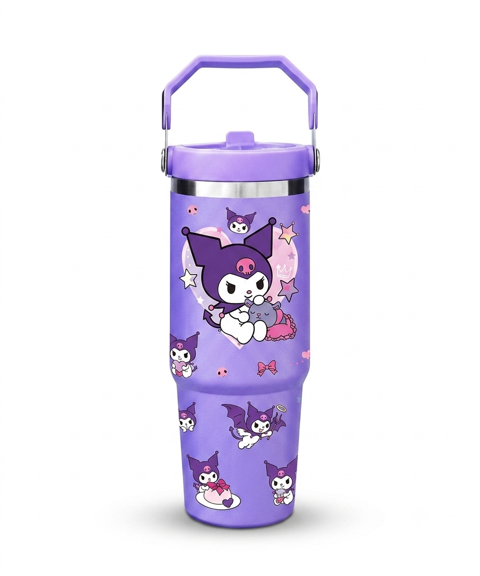 Kuromi Stainless Steel Insulated Water Tumbler with Handle | Cute Travel Mug for Kids