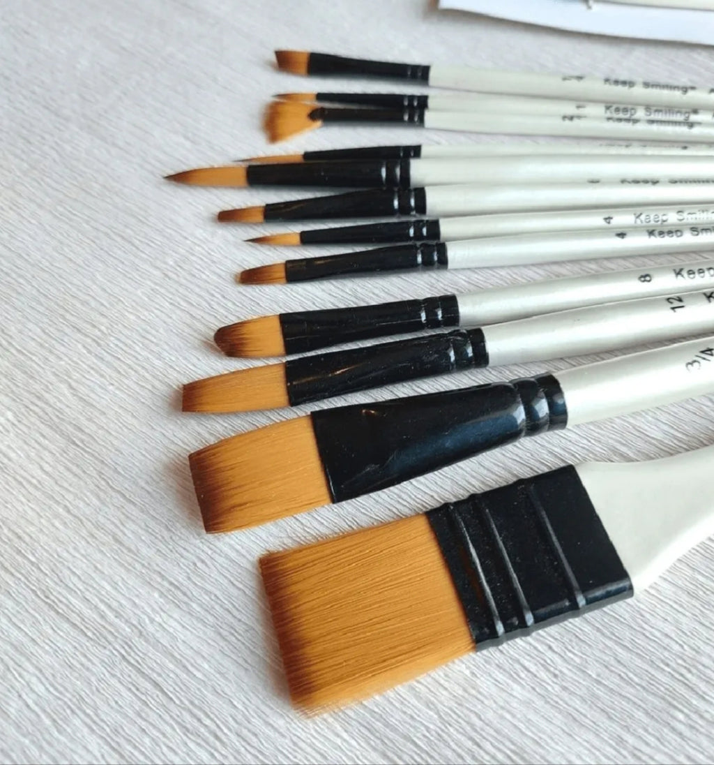 Keep Smiling 12 PCS Artist Brush Set | Premium Paint Brushes for Acrylic, Watercolor & Oil Painting
