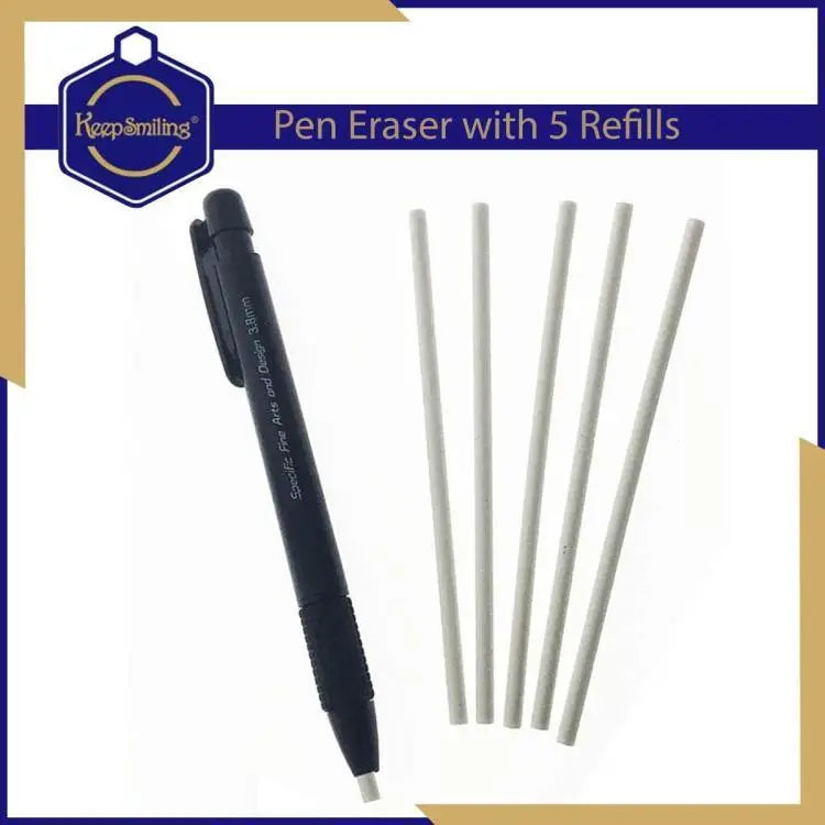 Keep Smiling Pen Eraser with 5 Refills | Precision Eraser for Fine Arts, Pencil & Colored Pen | 3.8mm Tip