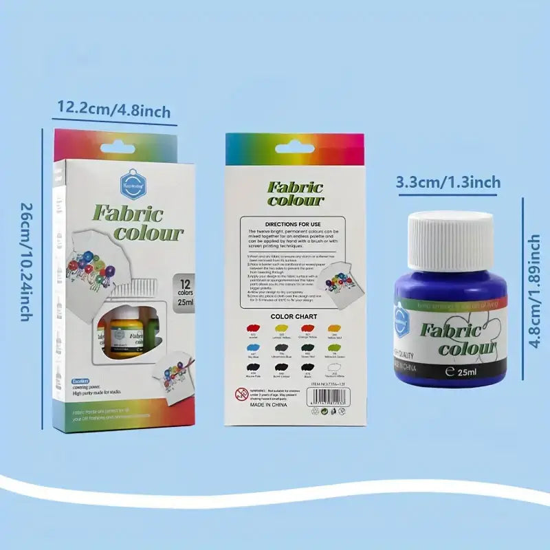 Keep Smiling Fabric Paint Set – 12 Vibrant Textile Colors, 25ml Bottles for Clothing, DIY Crafts & Fashion Designing