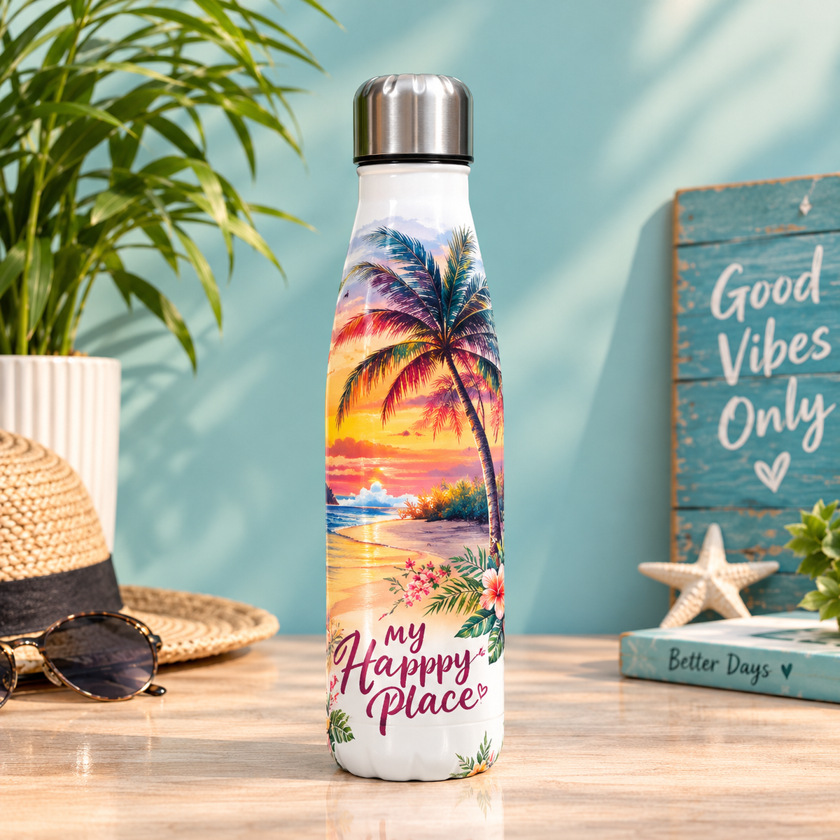 Palm beach floral print insulated bottle