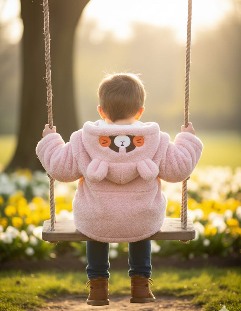 Fluffy Raccoon Ear Hooded Jacket for Baby/Toddler | Pink Sherpa Fleece Coat