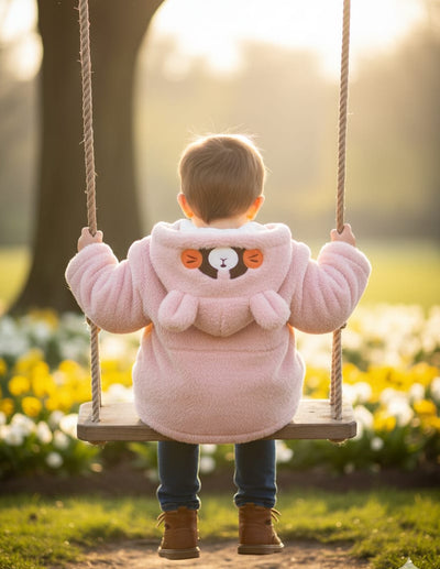 Fluffy Raccoon Ear Hooded Jacket for Baby/Toddler | Pink Sherpa Fleece Coat