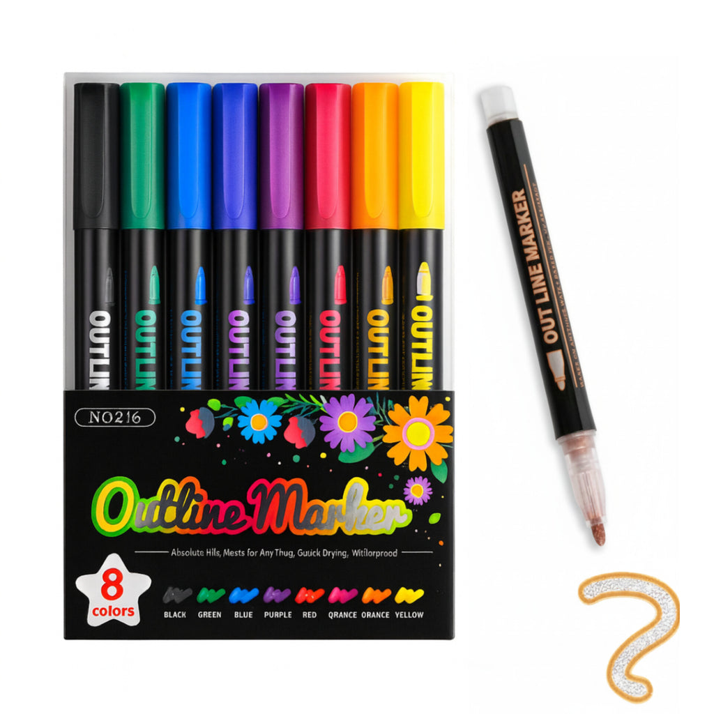 8-Pack Self-Outline Metallic Markers - Magic Double Line Silver Pens for Art & Lettering