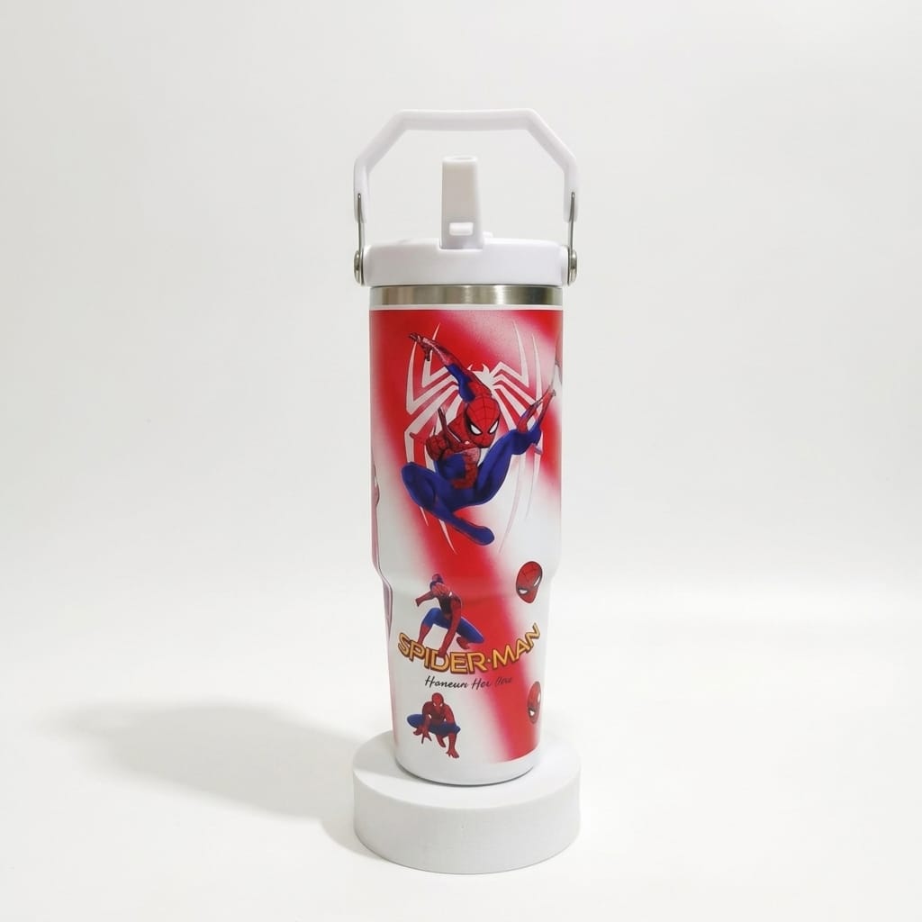 Superhero Print Stainless Steel Tumbler with Straw & Handle - 30oz