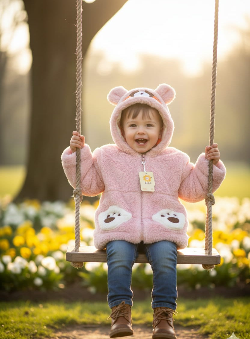 Fluffy Raccoon Ear Hooded Jacket for Baby/Toddler | Pink Sherpa Fleece Coat