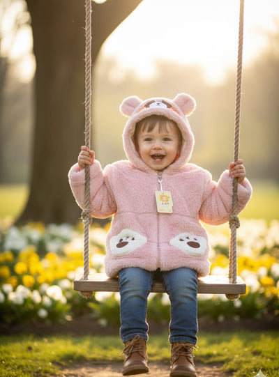 Fluffy Raccoon Ear Hooded Jacket for Baby/Toddler | Pink Sherpa Fleece Coat