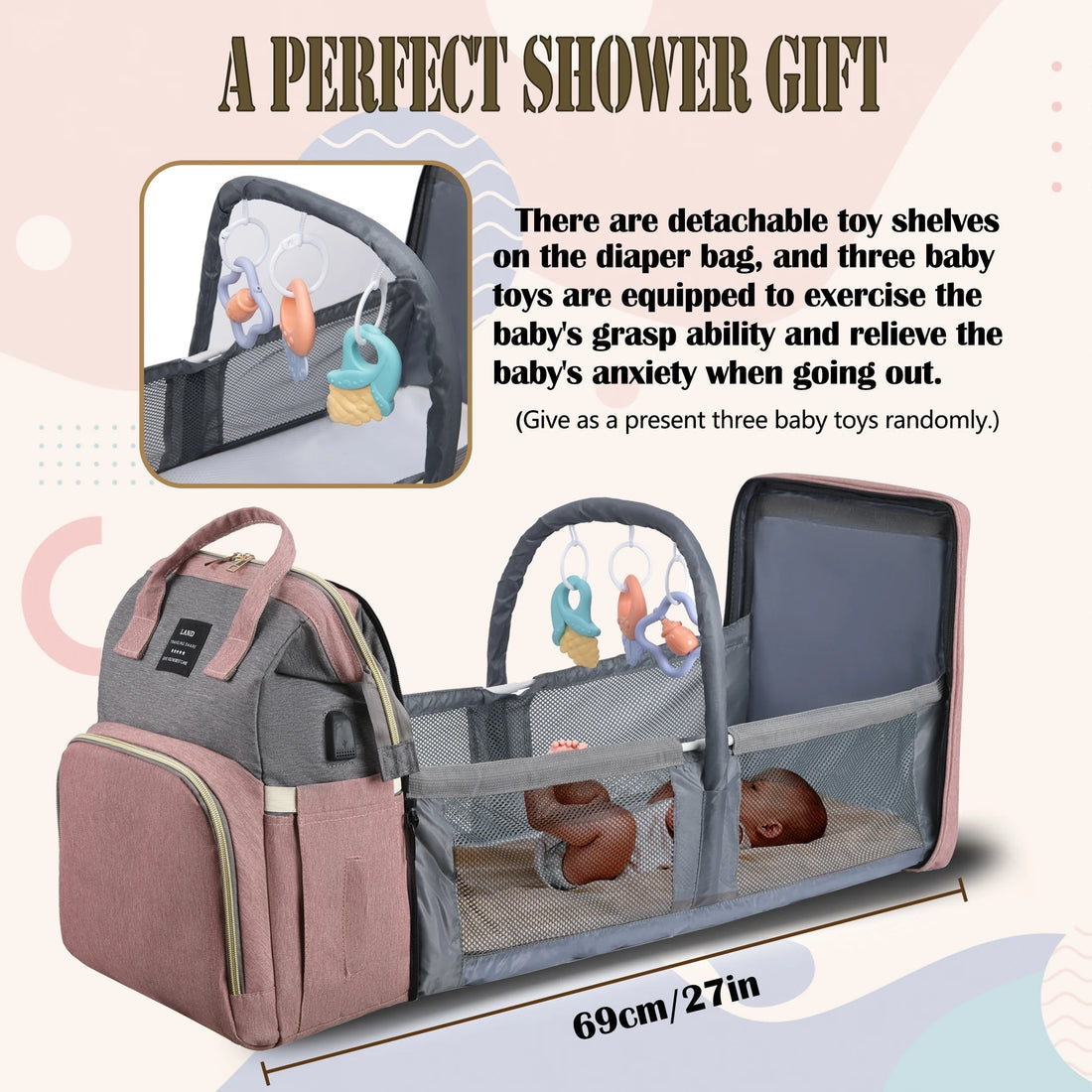 KidzerMania 3-in-1 Diaper Bag with Foldable Baby Crib