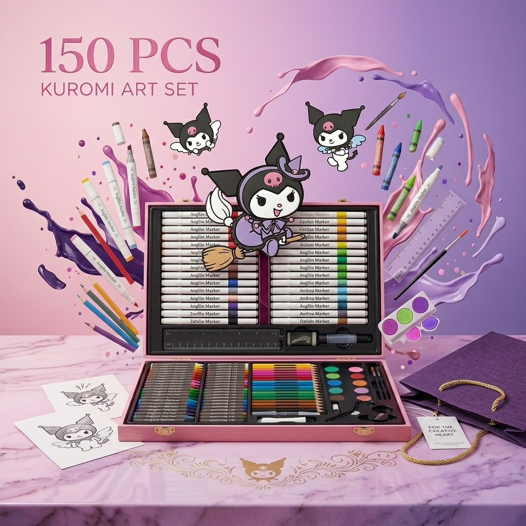 Kuromi Pink & Purple 150 PCS Art Set | Complete Drawing & Coloring Kit – Kidzermania