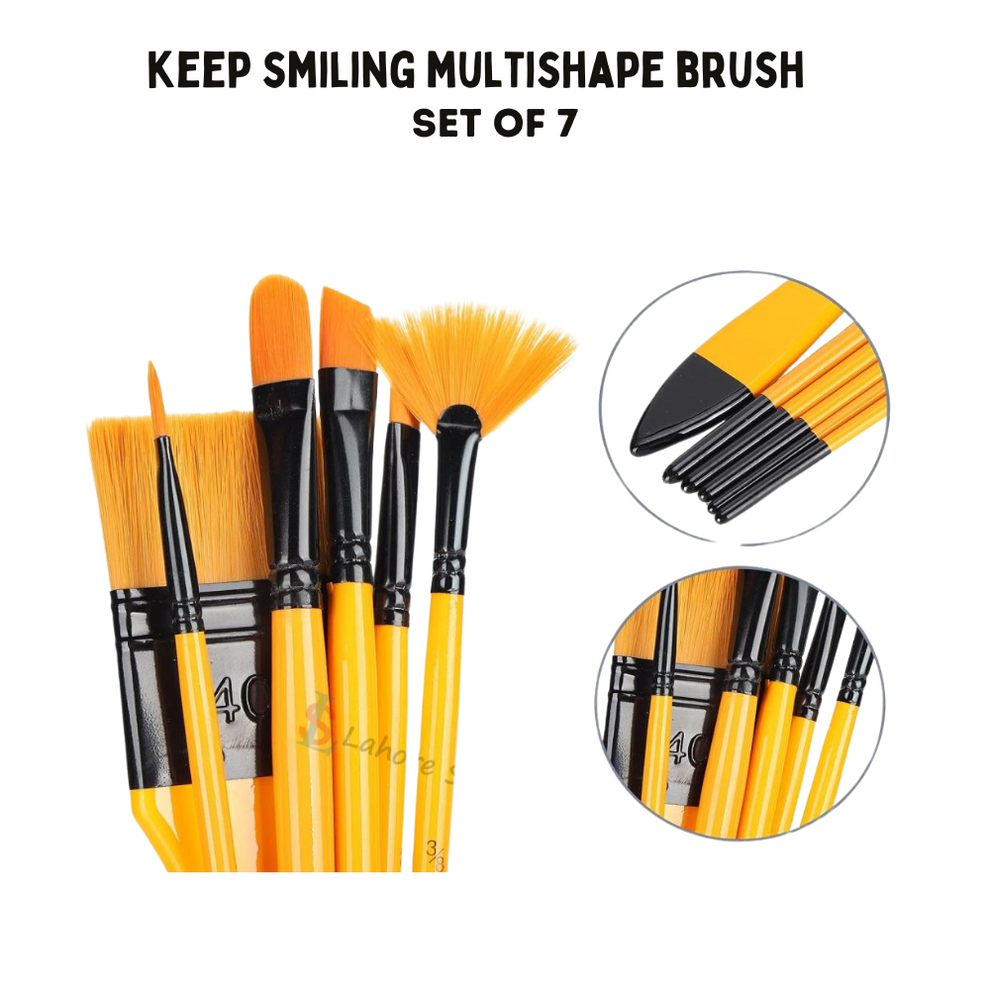 Keep Smiling 7 PCS Multishape Artist Brush Set | Premium Paint Brushes for Acrylic, Watercolor & Oil Painting