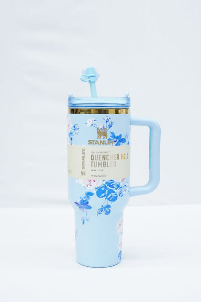Stanley Quencher H2.0 Tumbler - Light Blue Floral Pattern - 40 oz
