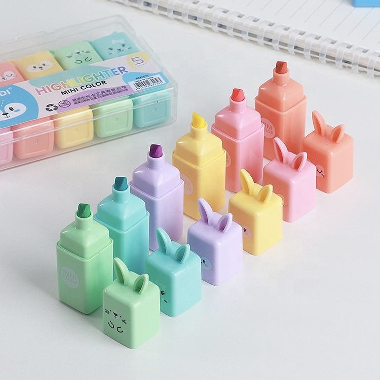 Cute Bunny Mini Highlighter Set – 6 Pastel Colors | Kawaii Stationery for School, Office & Journaling