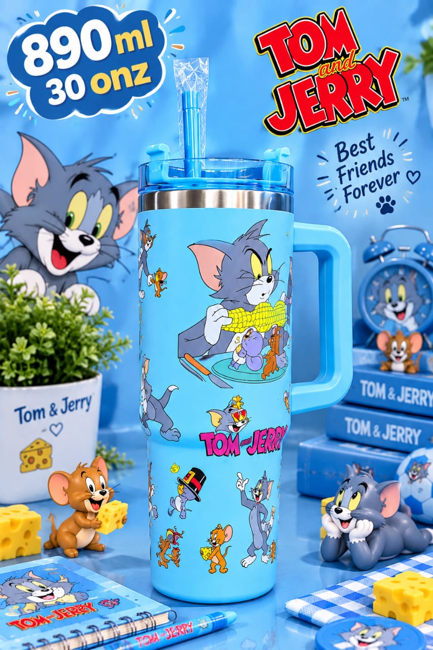 30 oz (890 ml) Tom n Jerry Tumbler with Handle & Straw Lid | Insulated Tumbler for Kids & Teens