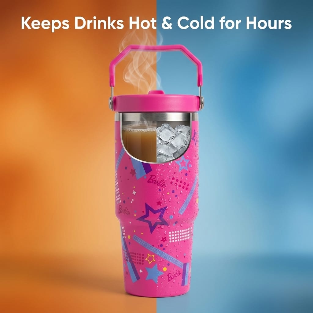 Glam Star Print Stainless Steel Tumbler with Straw & Handle - 30oz