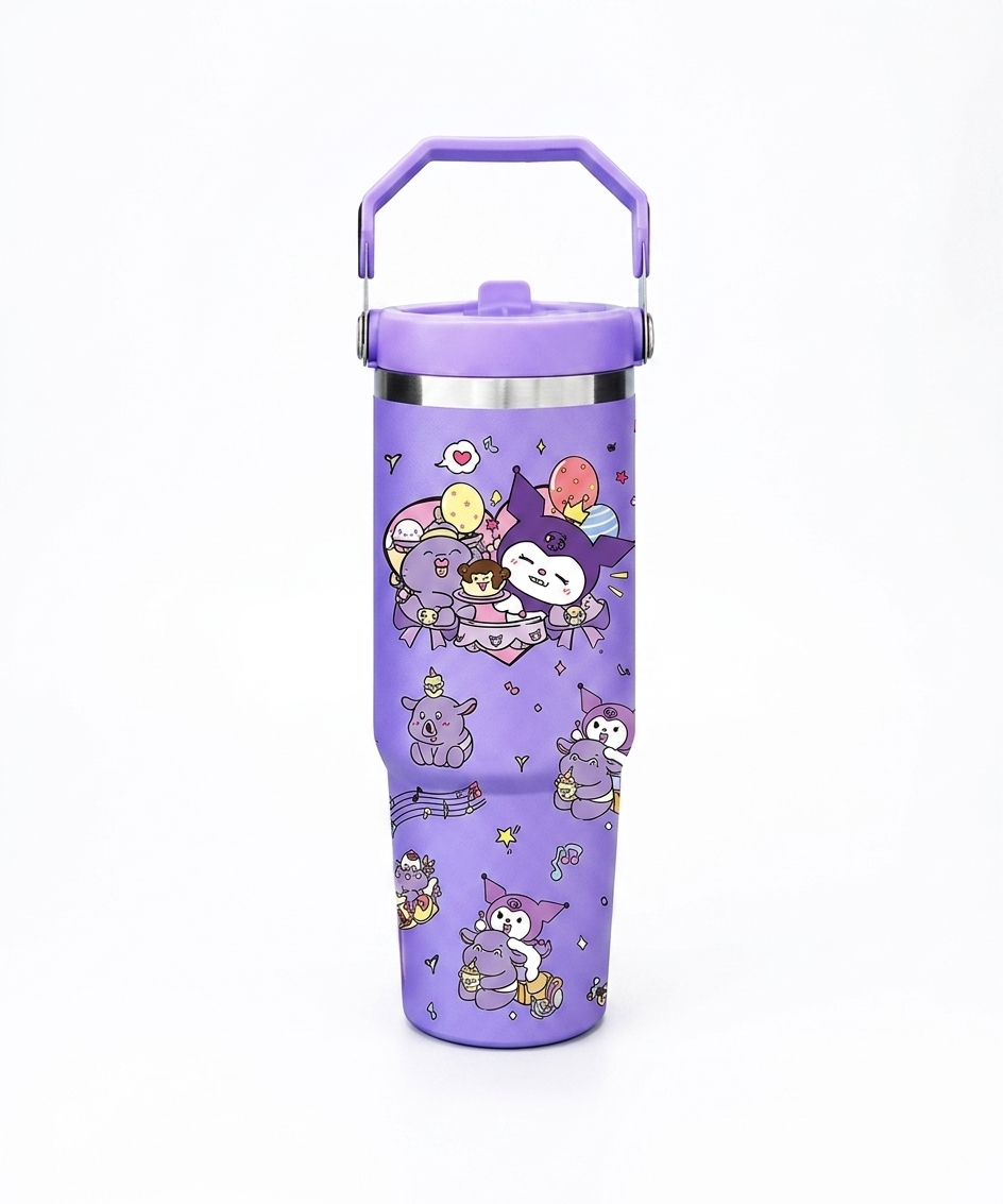 Kuromi Stainless Steel Insulated Water Tumbler with Handle | Cute Travel Mug for Kids