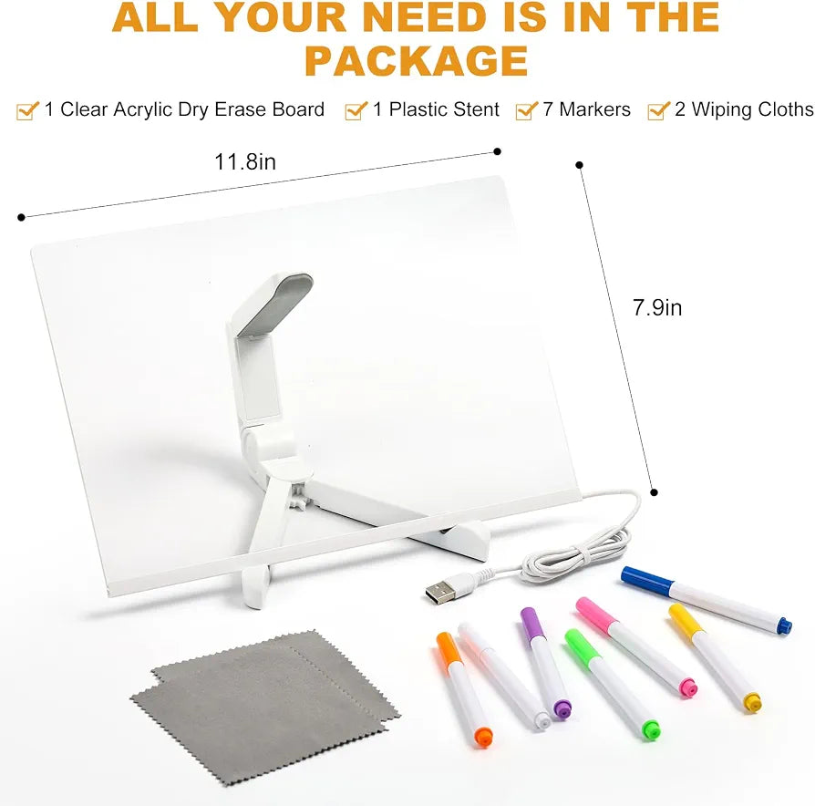 7 Color LED Note Board for Kids – 12×8 Inch Acrylic Drawing & Message Board with 7 Markers