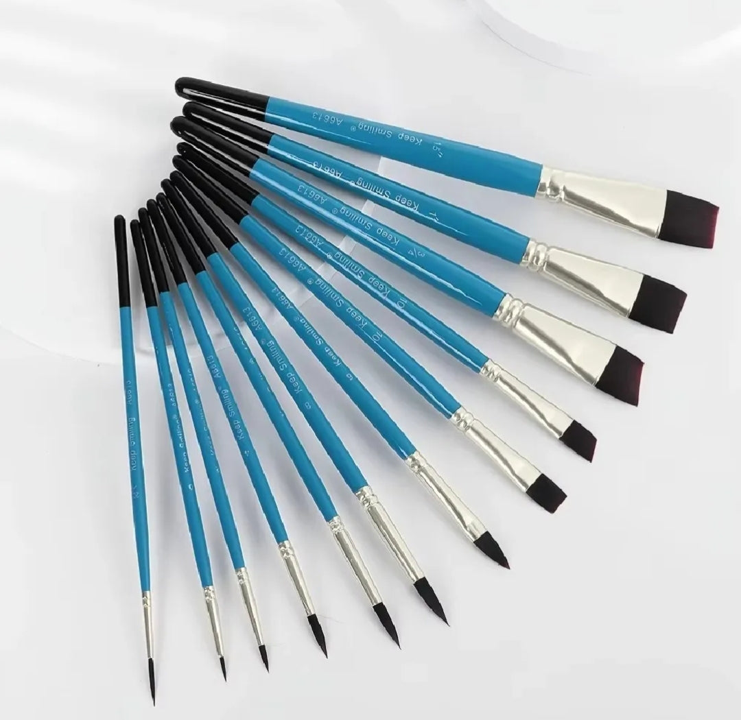 Keep Smiling 12 PCS Artist Paint Brush Set | Premium Nylon Brushes for Acrylic, Watercolor & Oil Painting