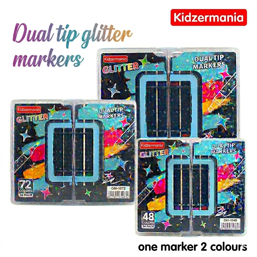 Dual Tip Glitter Brush Markers Set (48, 72, 96 Colors) – 2-in-1 Art Markers for Kids & Artists | Kidzermania