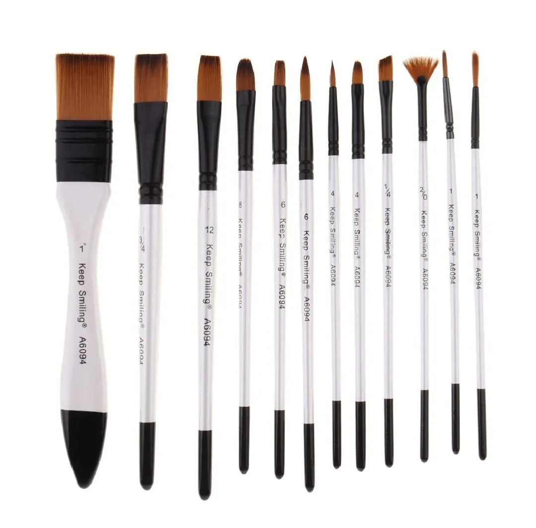 Keep Smiling 12 PCS Artist Brush Set | Premium Paint Brushes for Acrylic, Watercolor & Oil Painting